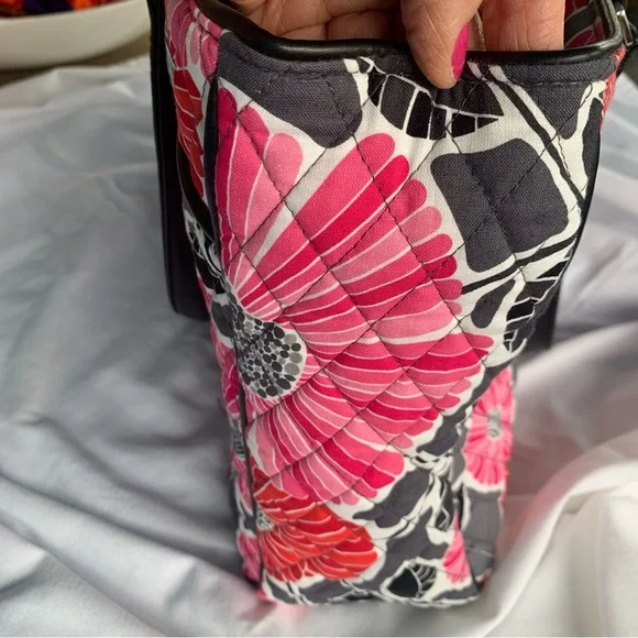 Vera Bradley Pink & Red, Gray, Black & White Floral Tote Bag w/Leather Handles - Picture 12 of 12